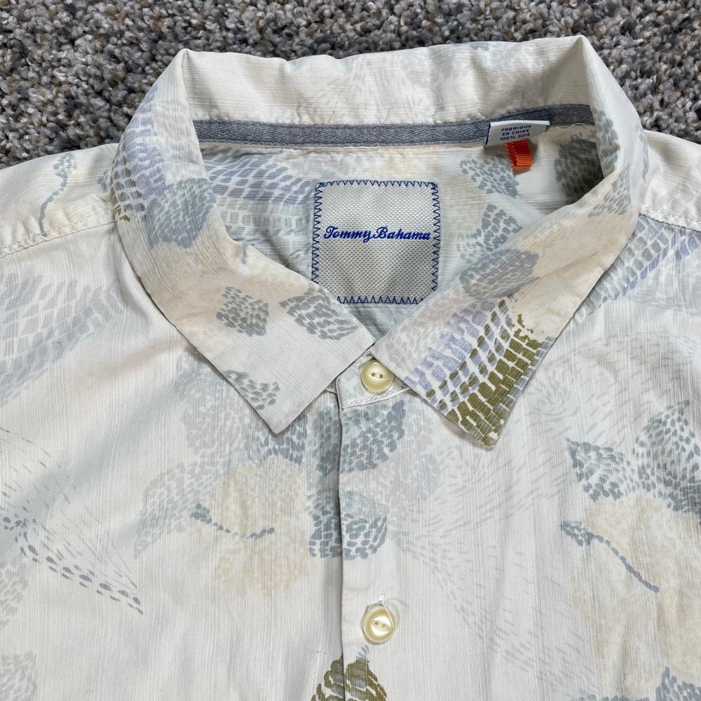Tommy Bahama Men's 3XL Silk Short Sleeve Tropical Button Up Shirt Off White 3TG